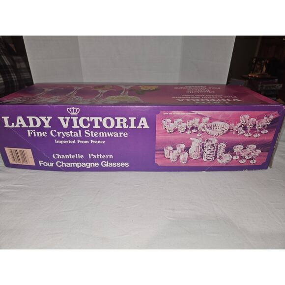 Lady Victoria Crystal Stemware France 4 Champagne 7.5 Oz Chantelle Pattern - Picture 3 of 3